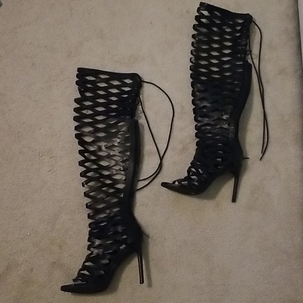 Black gladiator sandal heels